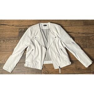 TOPSHOP White Faux Leather Moto Jacket Biker Style‎ Zip Up Women Size 12